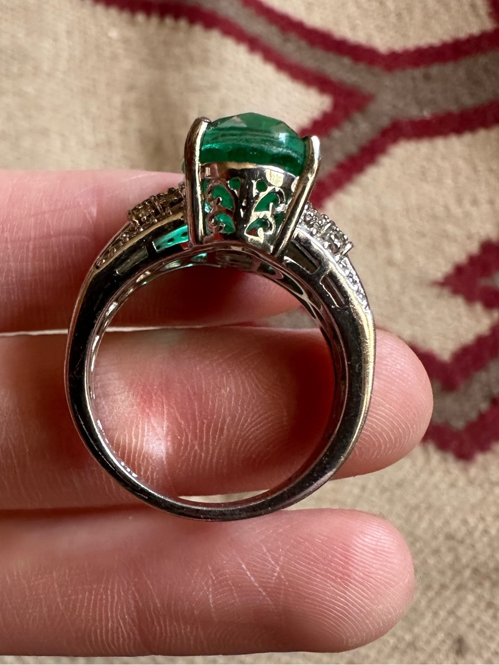 D'Joy Emeraldine Triplet Quartz & White Zircon Solitaire Ring Sterling Silver - Picture 6 of 7